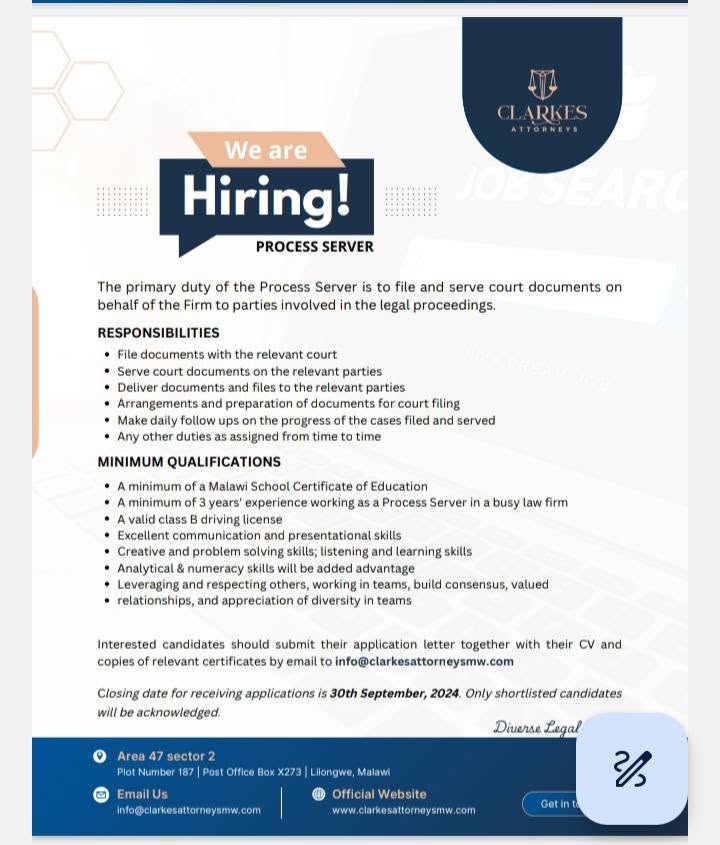 Process server vacancy notice